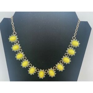 Vintage J.Crew Style Yellow Sunburst Statement Necklace Gold Tone Choker Jewelry